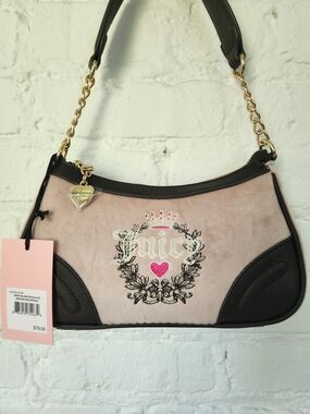 Juicy Couture Pink Suede Logo Shoulder Bag with Gold Chain